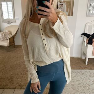 Cream Free People Waffle Henley XS